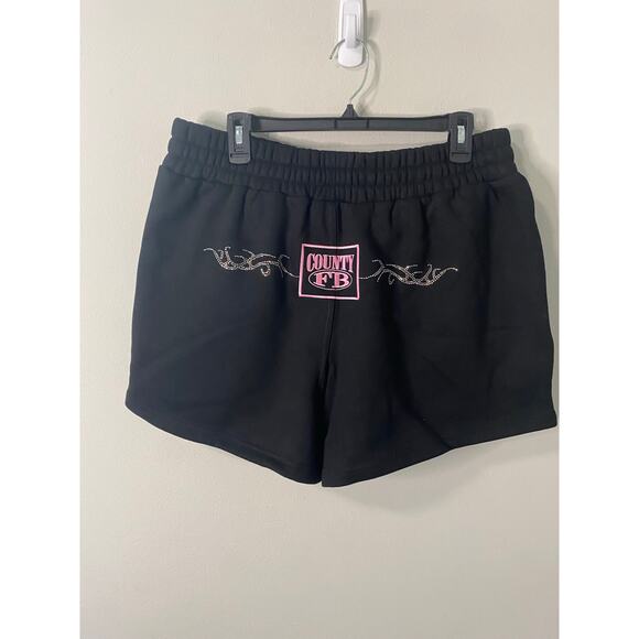 FB County Pants - New FB County Women's Rhinestone Black Sweat Shorts, Size Large